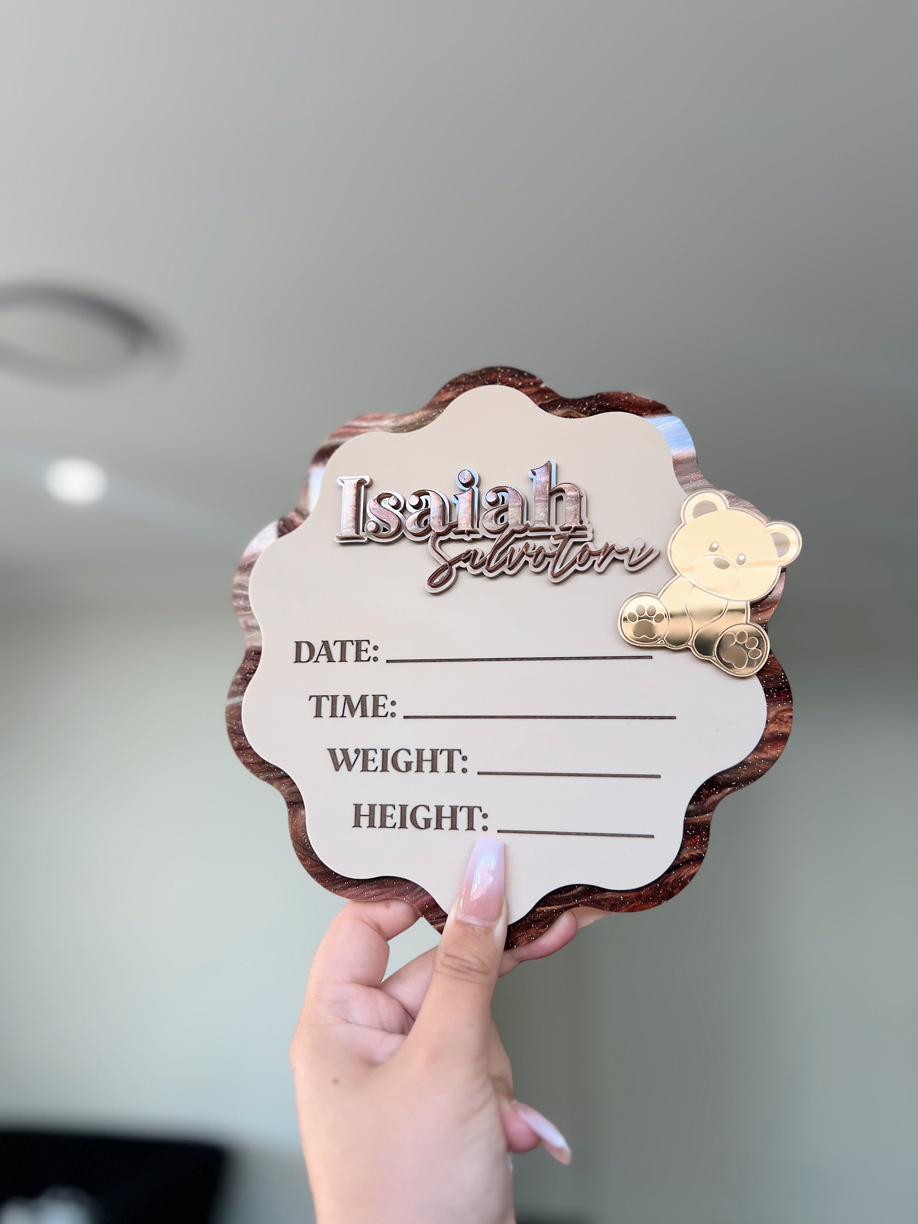 Wavy teddy annoucement plaque