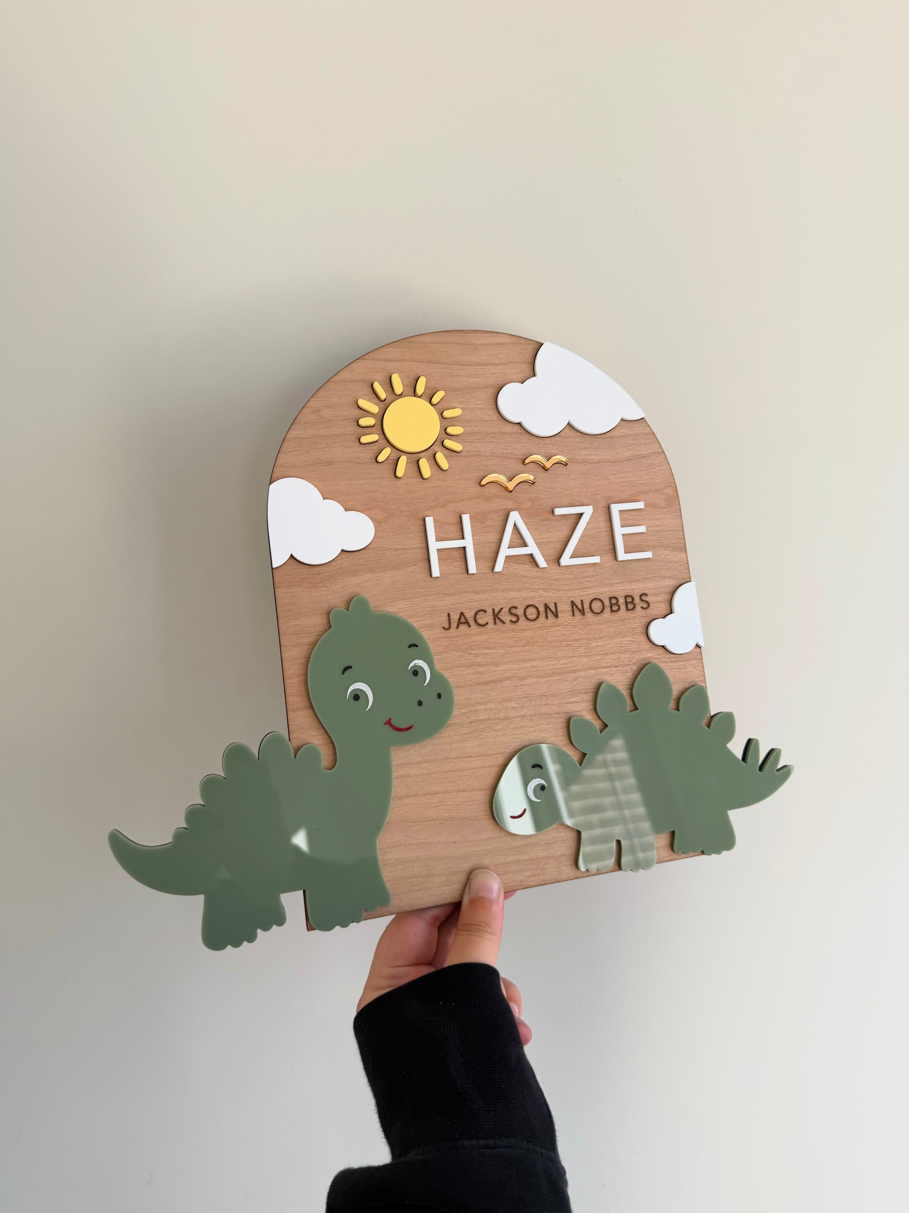 Wooden arch name plaque